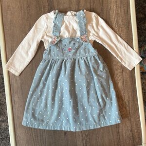 Mini Boden Bunny Pinnie Top Matching Set Blue Polka Dots 18-24M